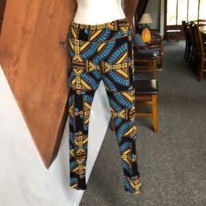 LuLaRoe Leggings One Size. Aztec print, blue and yellow